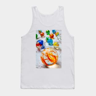 Glass Marbles On White Wooden Board Tank Top